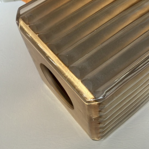 Tissue Box Holder Cover, Heavy Gold Acrylic With Gold Glass Candle Holder - Picture 5 of 13